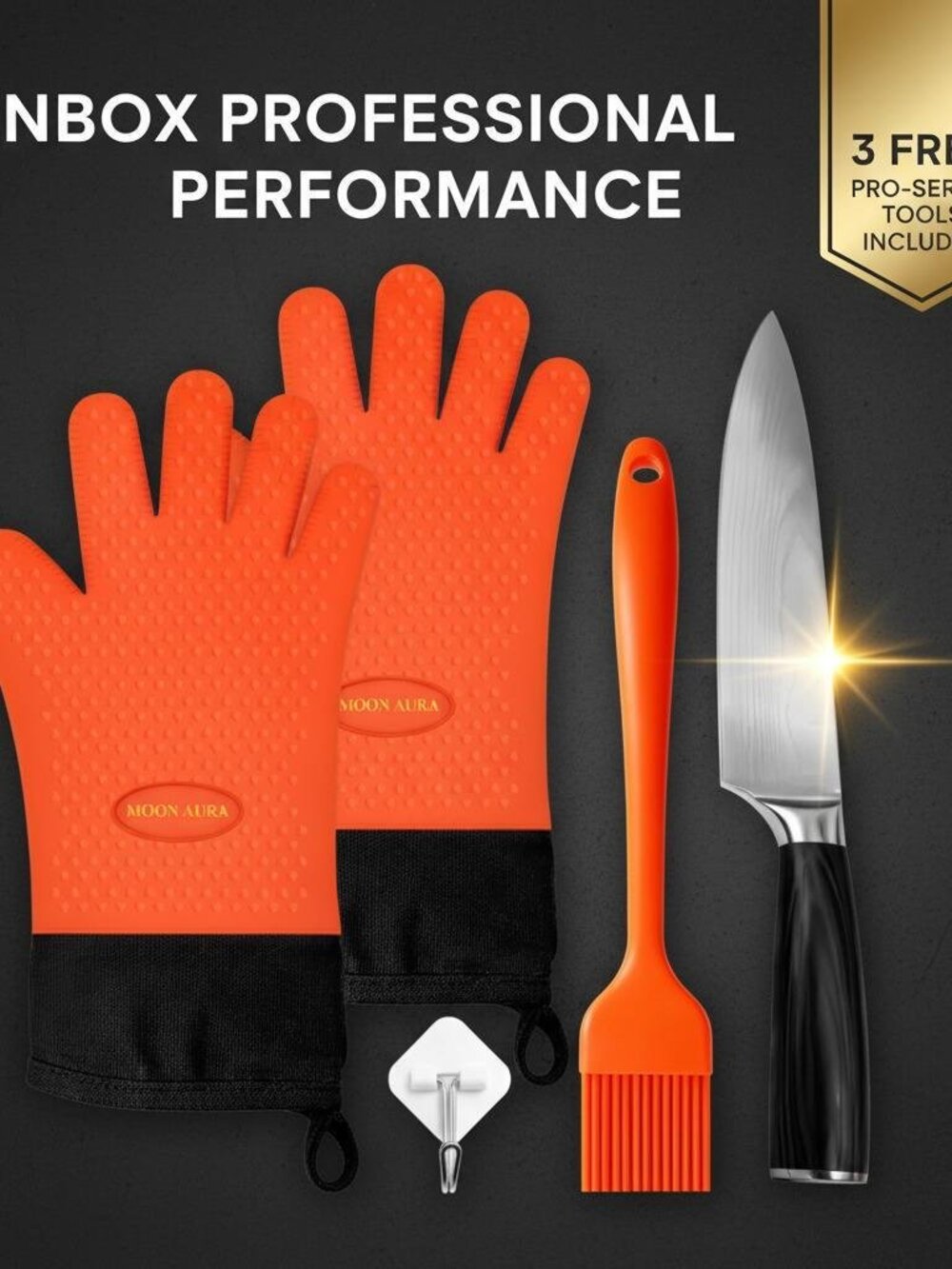 Moon Aura BBQ Gloves - Heat Resistant Oven Mitts for Grilling, Baking & Smoking